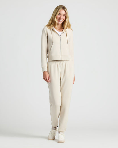 Womens Oatmeal Crop Zip Hoodie