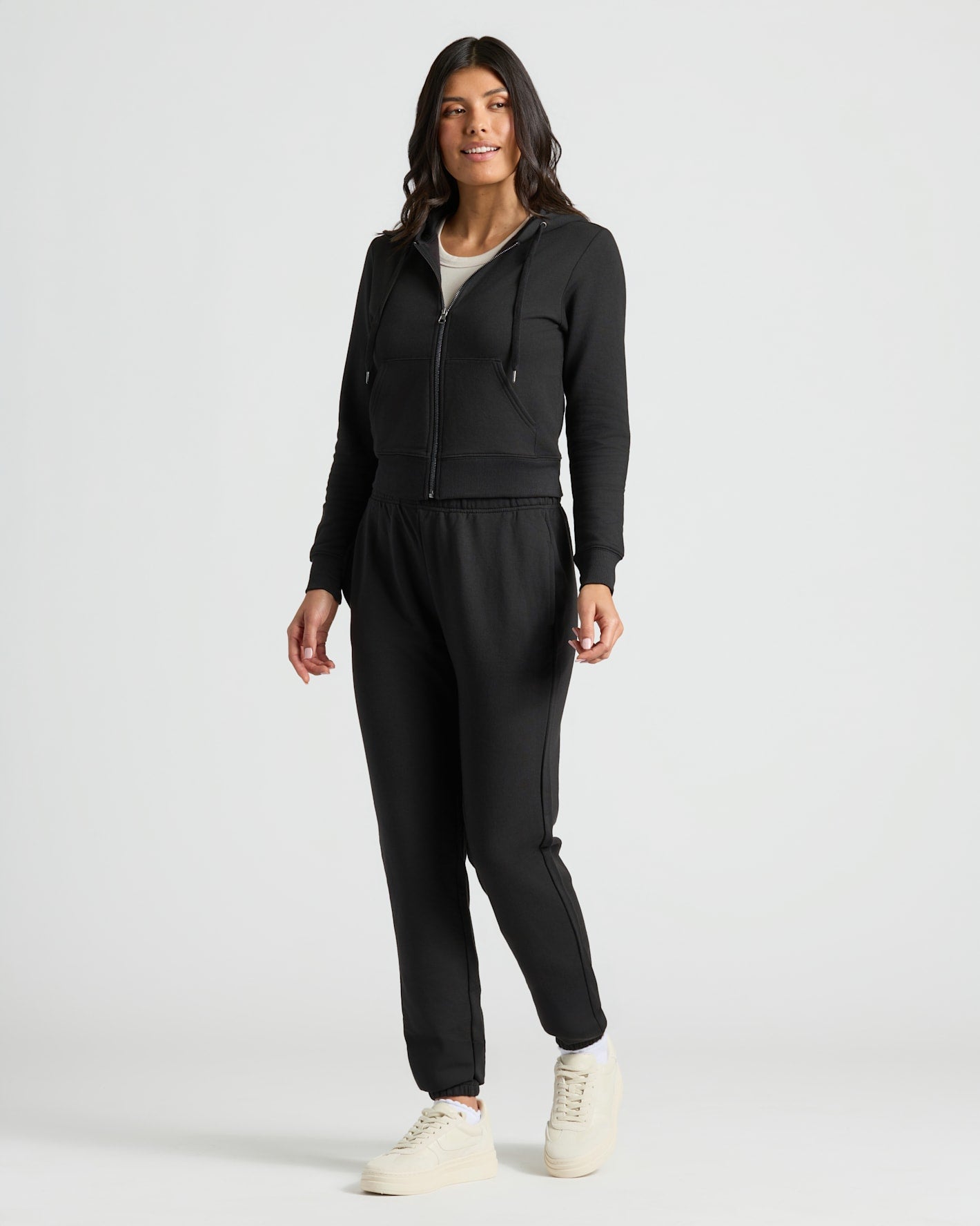 Womens Black Crop Zip Hoodie