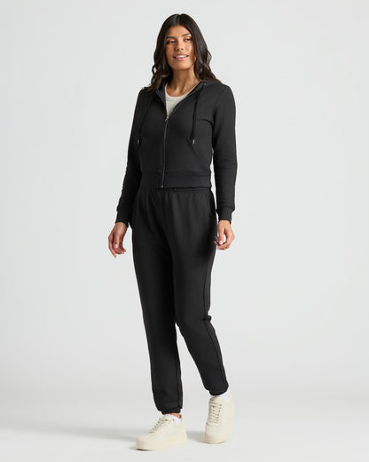Womens Black Crop Zip Hoodie