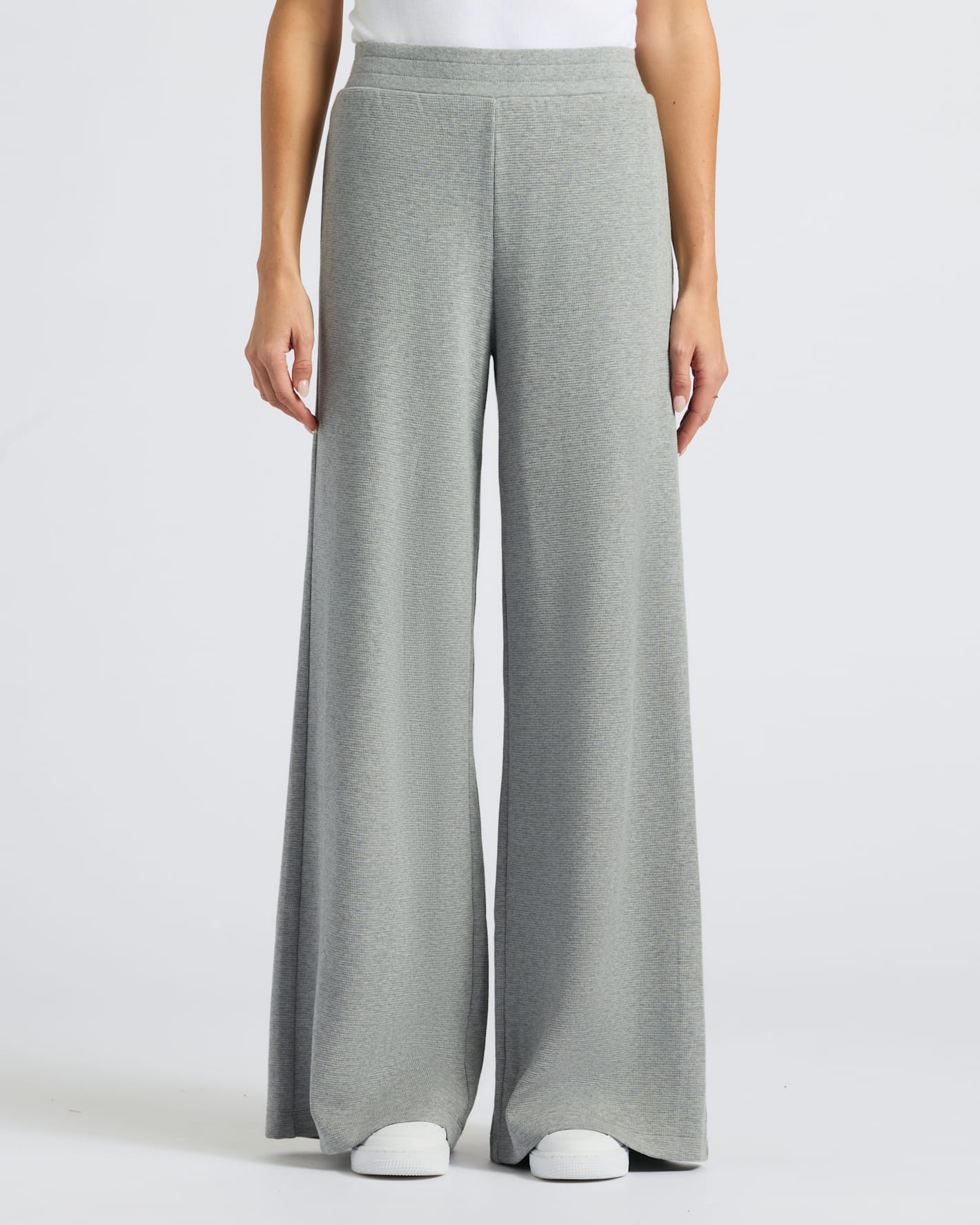 Womens Heather Gray Waffle Long Sleeve Henley & Waffle Leg Pant 2-Pack