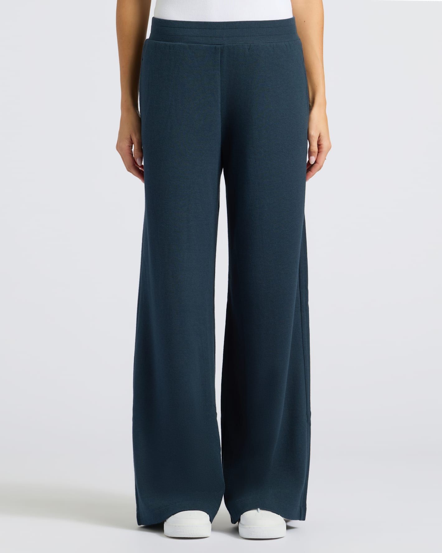 Womens Navy Waffle Long Sleeve Henley & Waffle Leg Pant 2-Pack