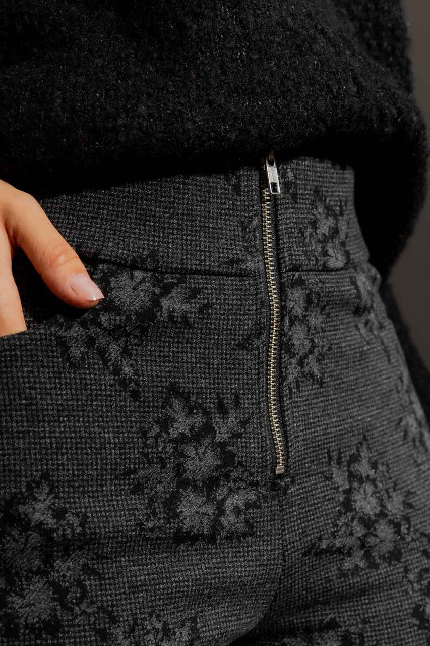 Charcoal Floral High Waist Zip Pant