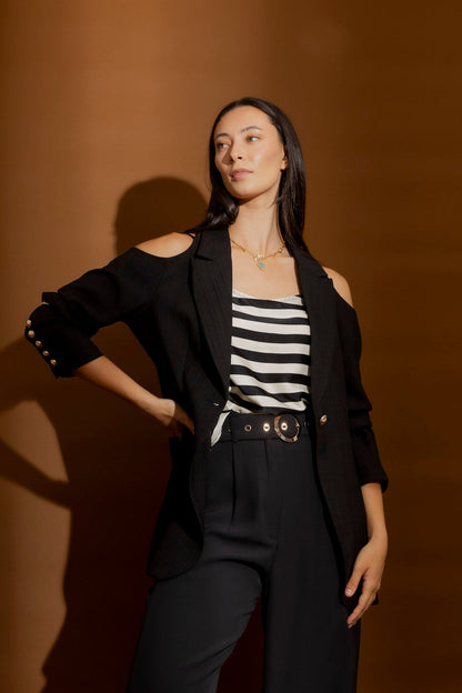 Black Cutout Shoulder Blazer