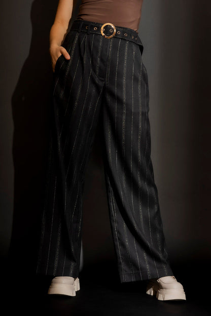 Black Stripe Lurex Cleo Pant Black Stripe