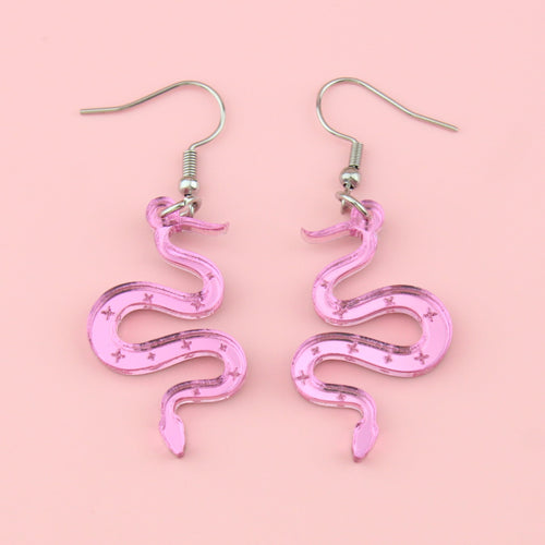 There's a Snake in My Boot Pink Earrings