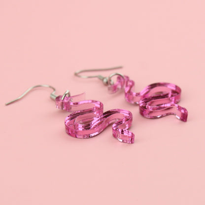There's a Snake in My Boot Pink Earrings