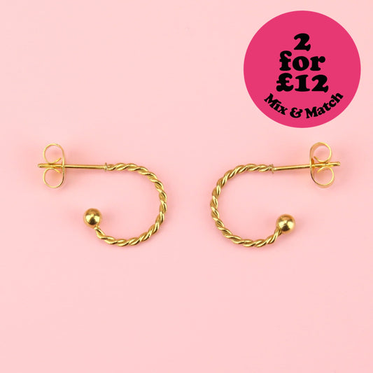 Tiny Twisted Hoop Earrings (Gold Plated)