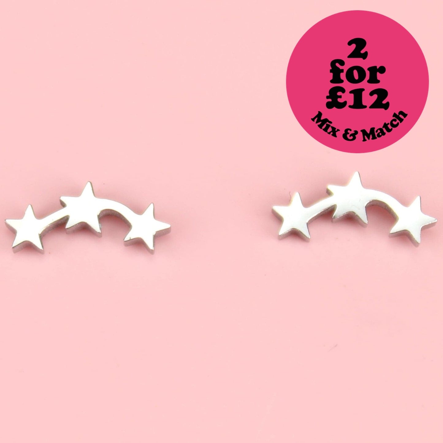 Triple Curved Star Stud Earrings