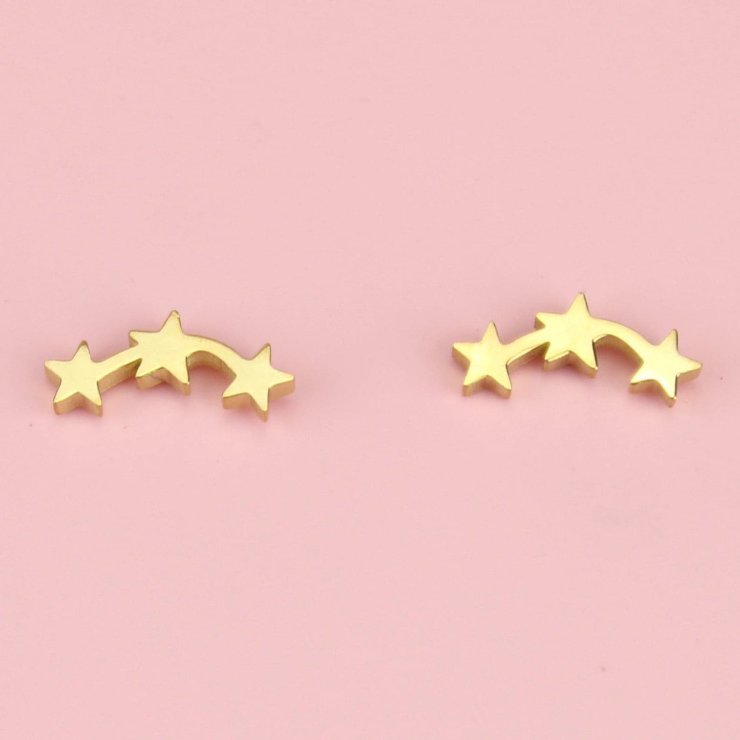 Triple Curved Star Stud Earrings (Gold Plated)