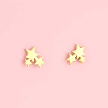 Triple Star Stud Earrings - Gold Plated
