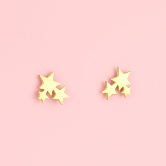 Triple Star Stud Earrings - Gold Plated