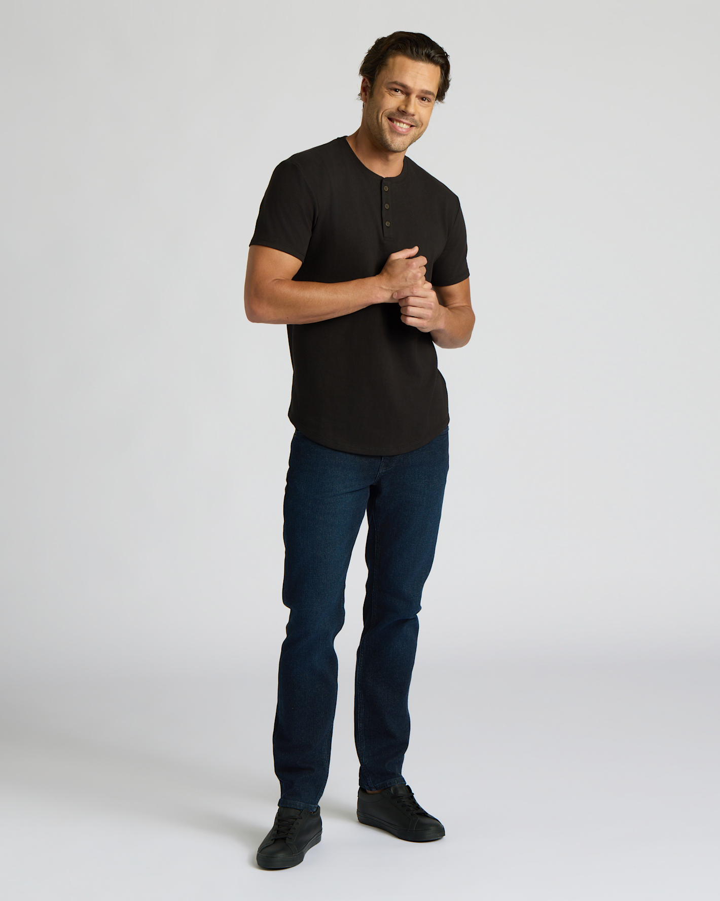 All Black Heavyweight Curved Hem Henley 3-Pack