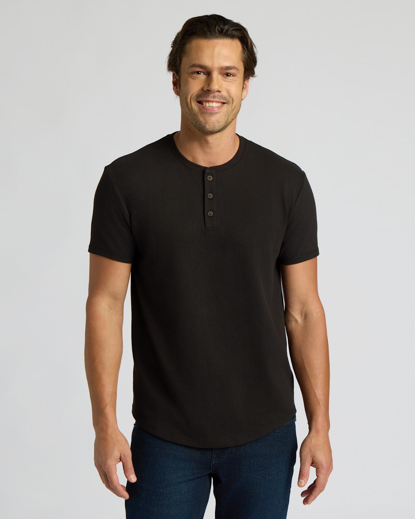All Black Heavyweight Curved Hem Henley 3-Pack