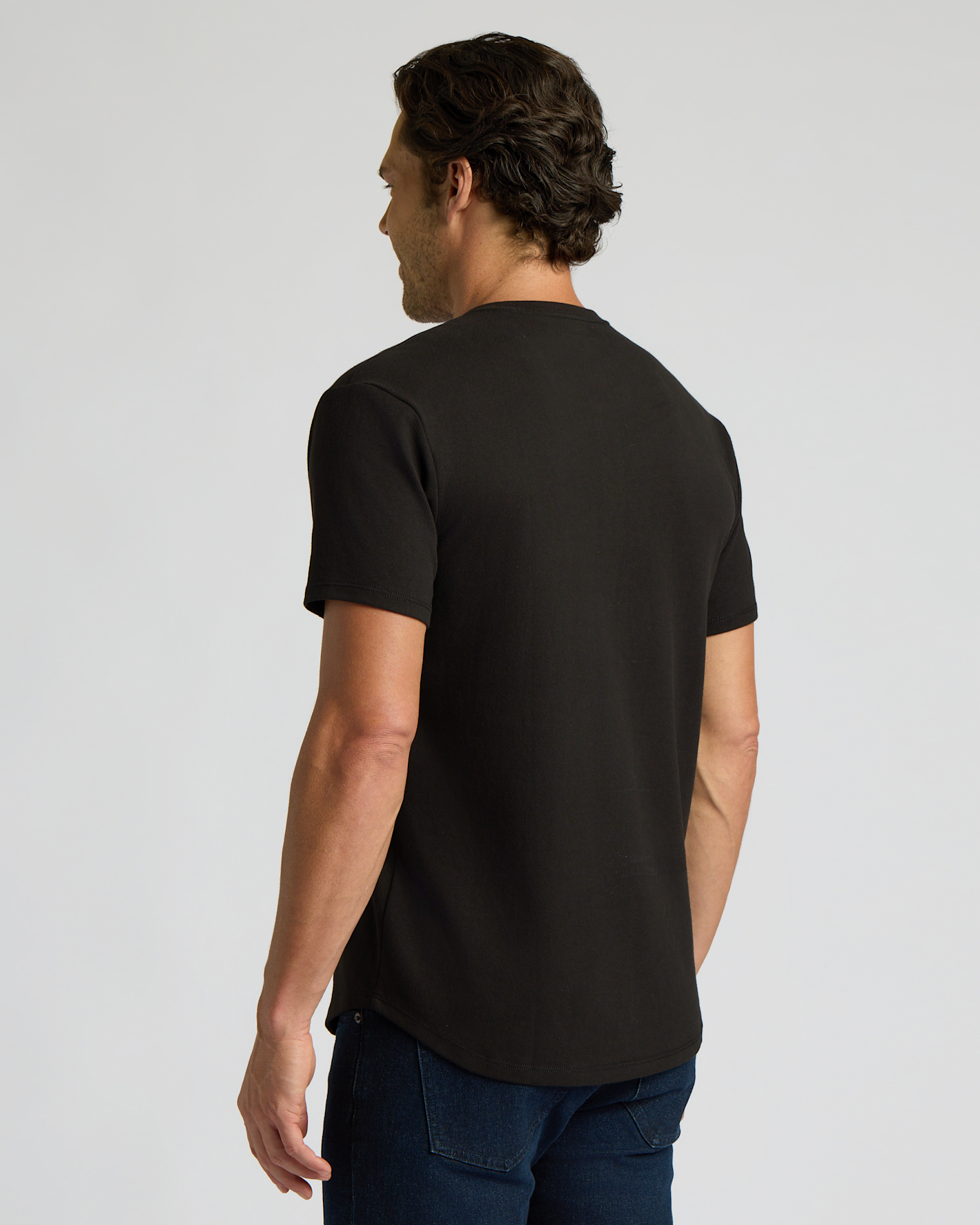 All Black Heavyweight Curved Hem Henley 3-Pack