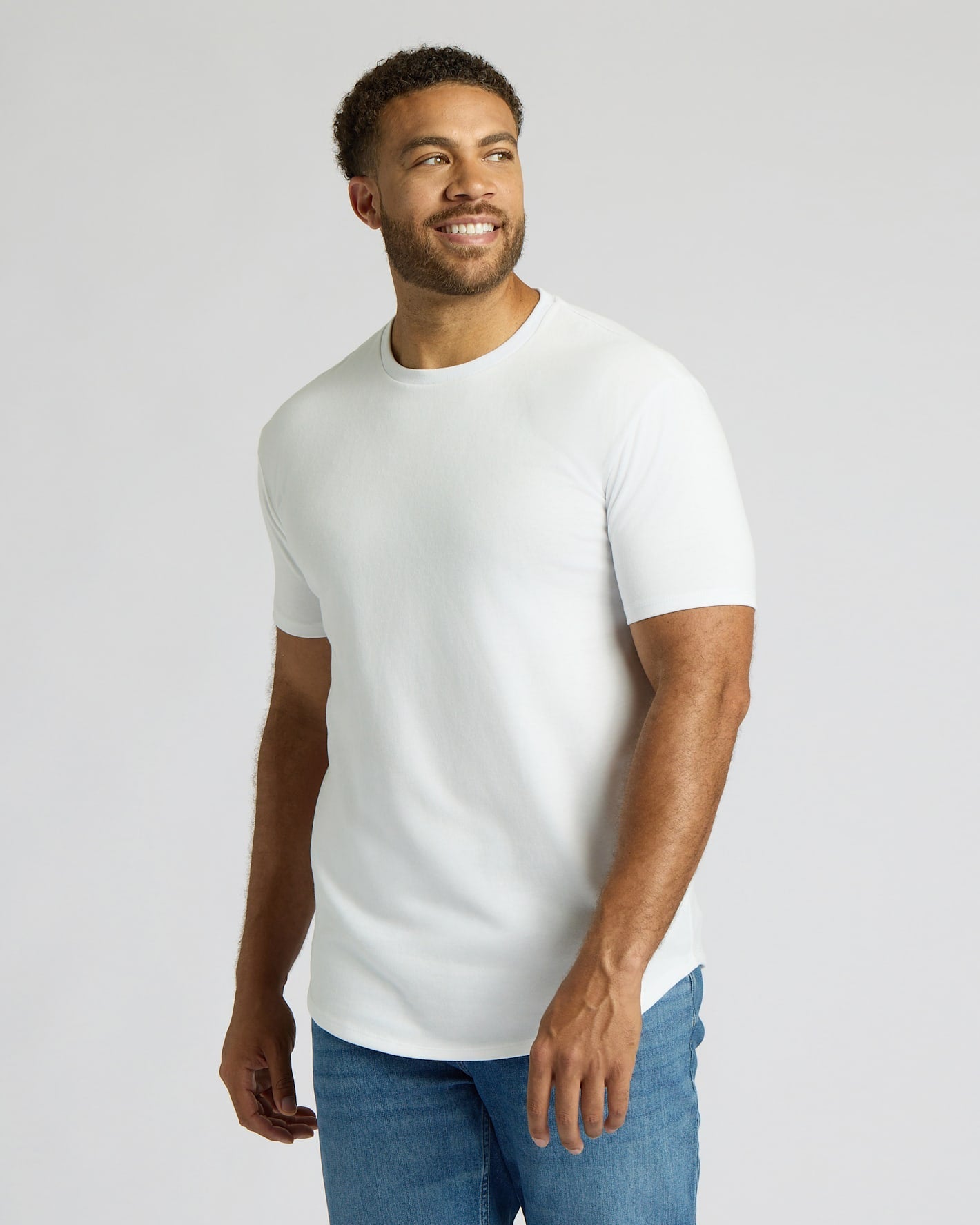 White Tall Heavyweight Curved Hem Crew