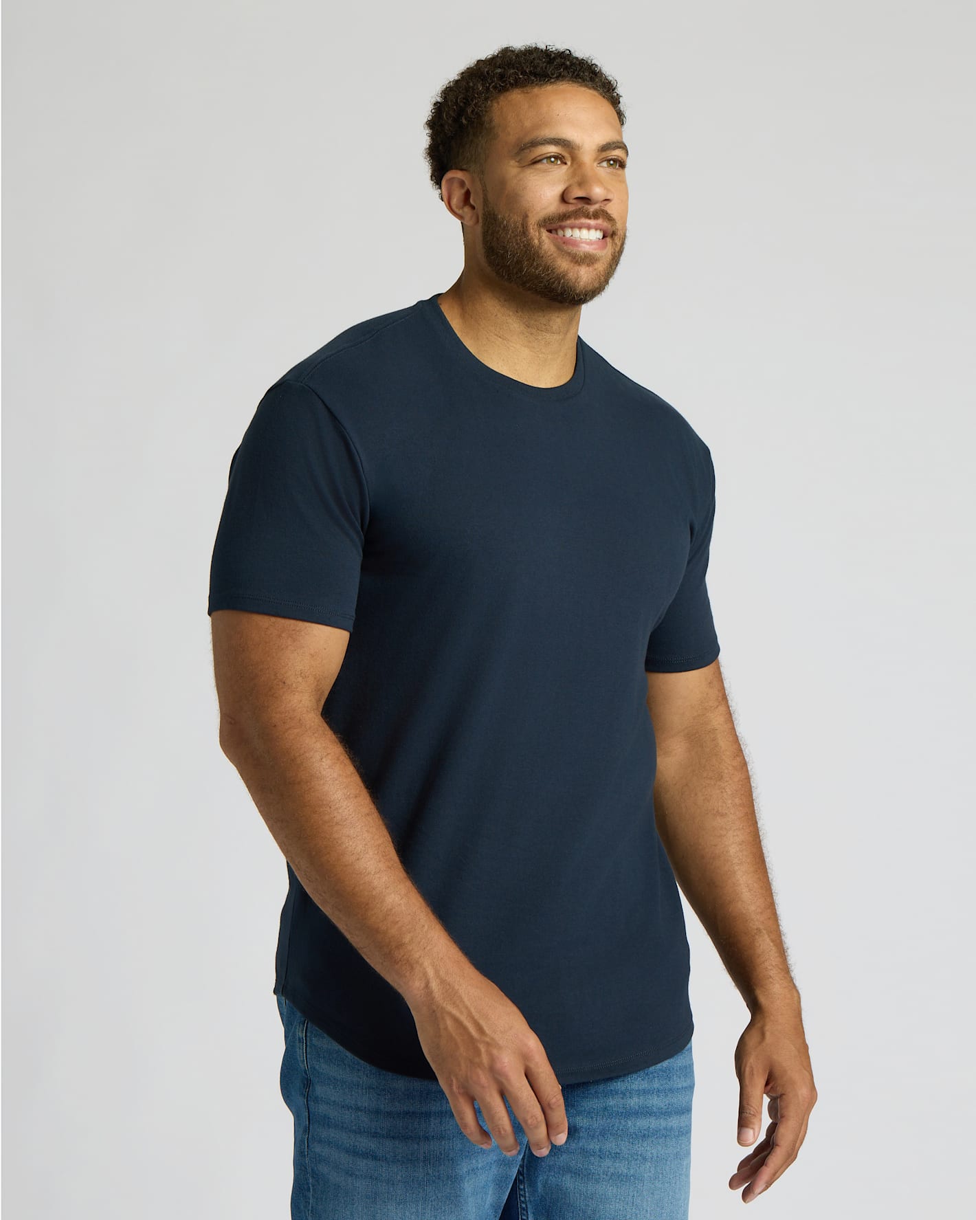 Navy Tall Heavyweight Curved Hem Crew