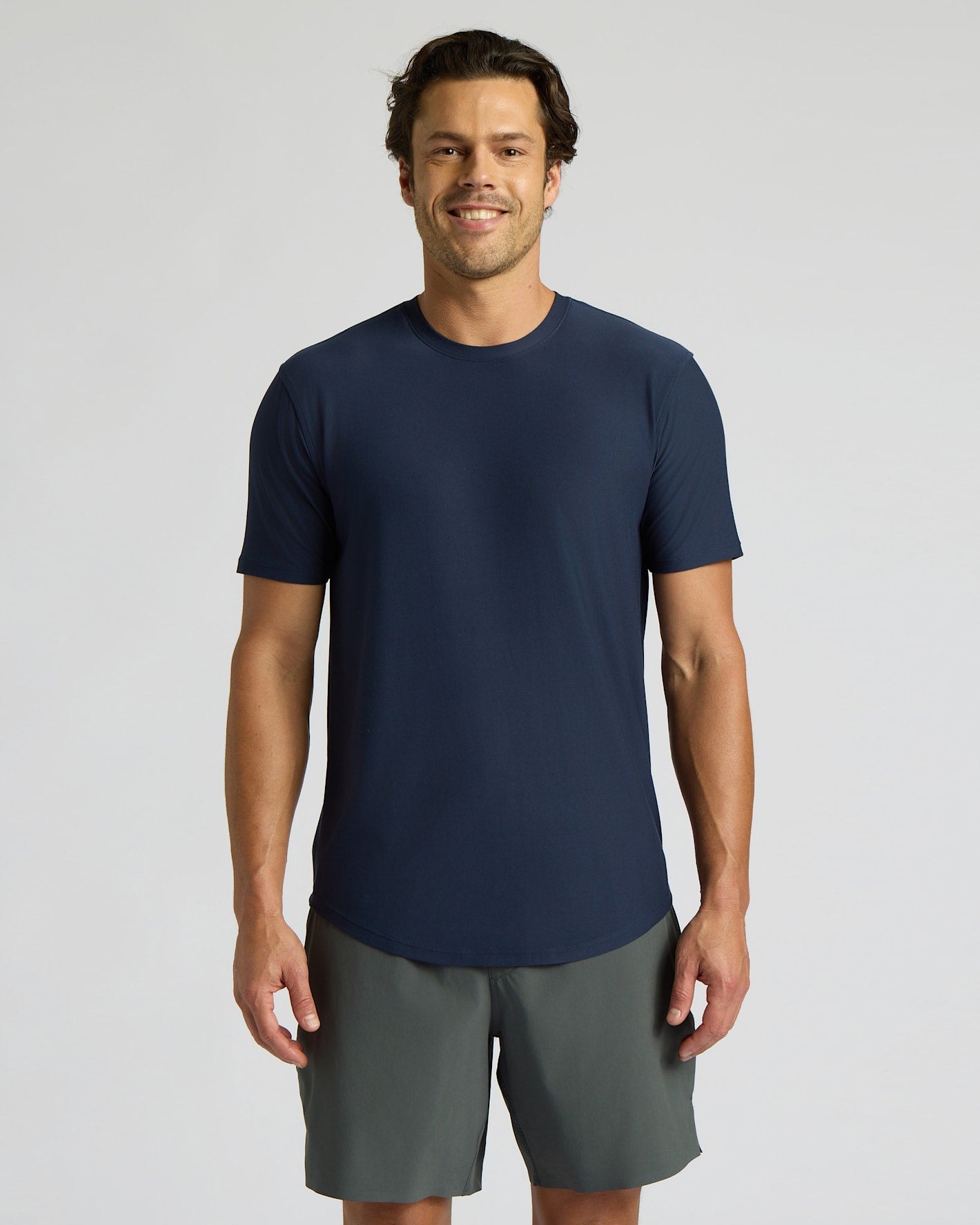 Navy Active Curved Hem Crew