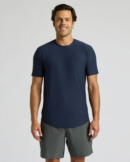 Navy Active Curved Hem Crew