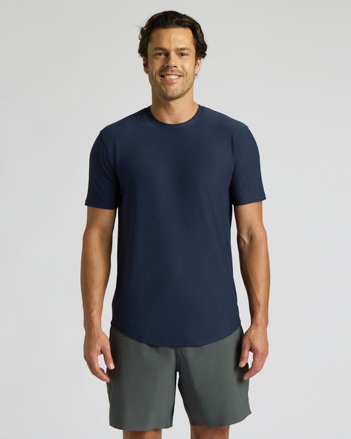 Navy Active Curved Hem Crew