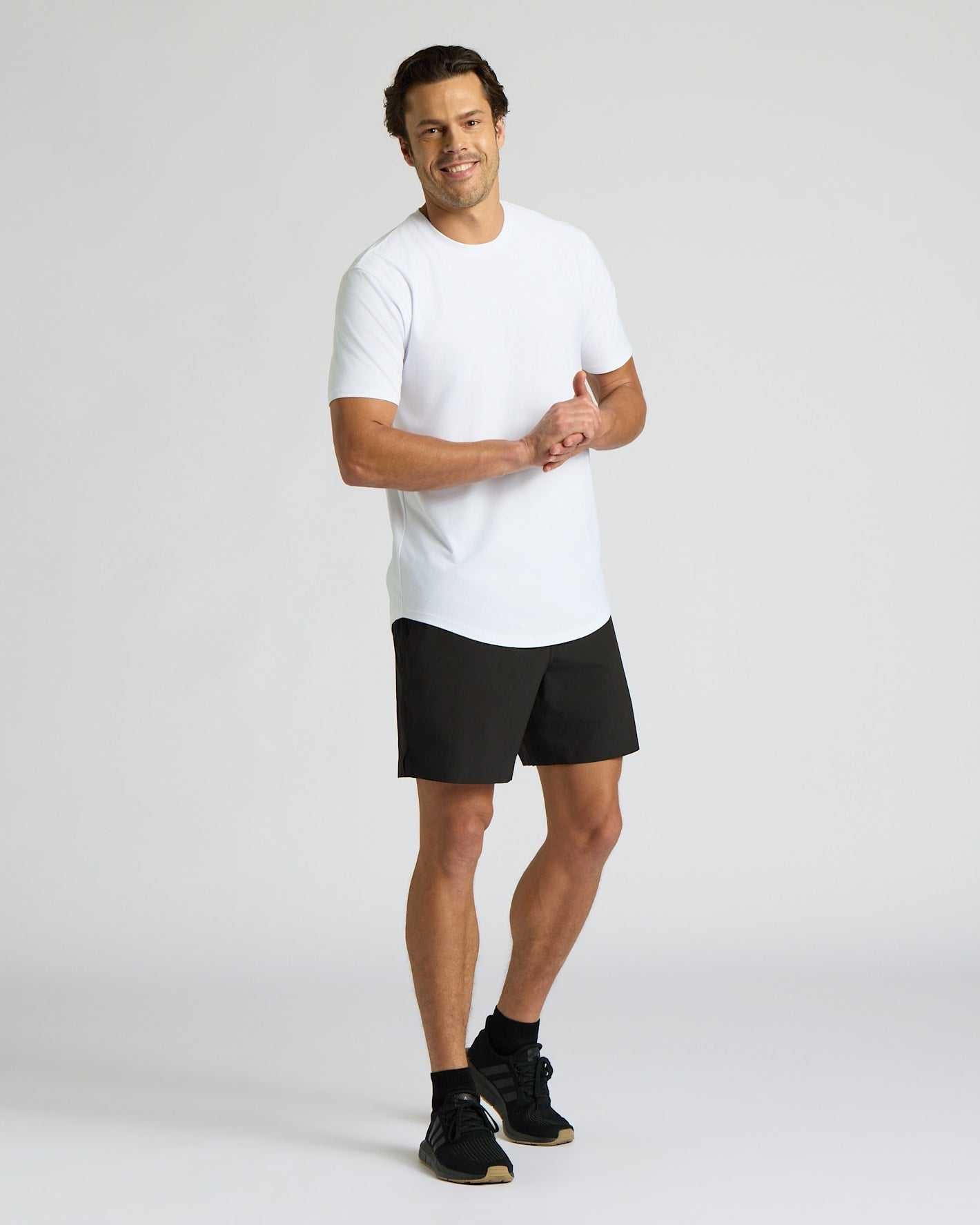 White Active Curved Hem Crew