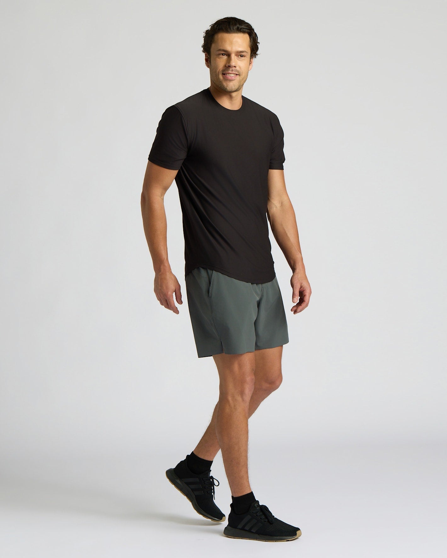 Black Active Curved Hem Crew
