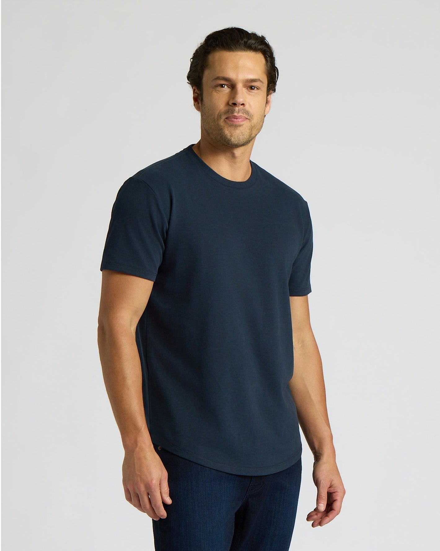 Navy Heavyweight Curved Hem Crew
