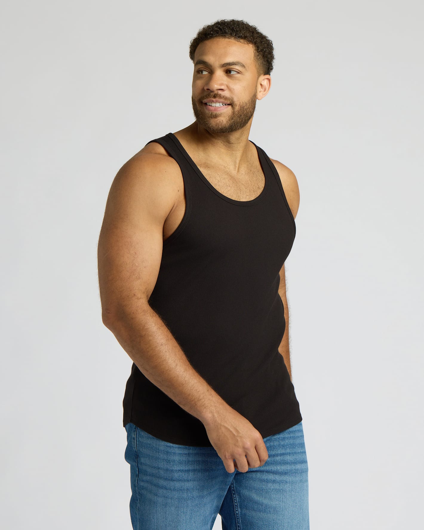 Black Ribbed Curved Hem Tank