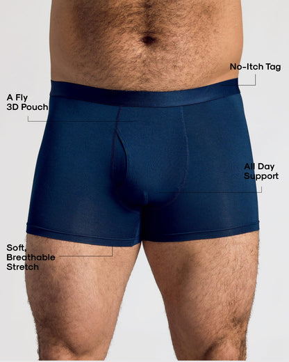 Navy Boxer Trunks W/ Fly 3-Pack