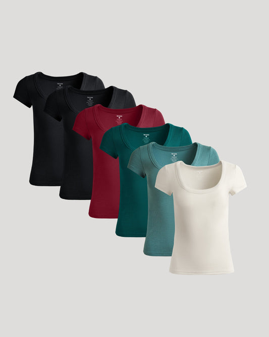 Womens Ribbed U-Neck Tee 6-Pack