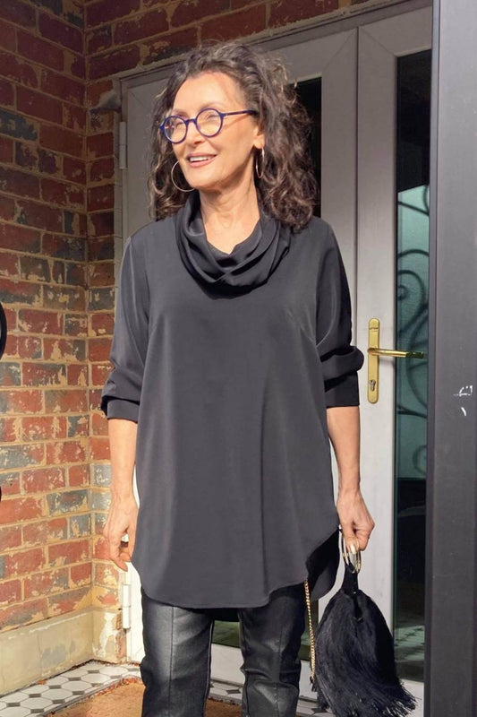 Black Soft Touch Drape Blouse - SALE