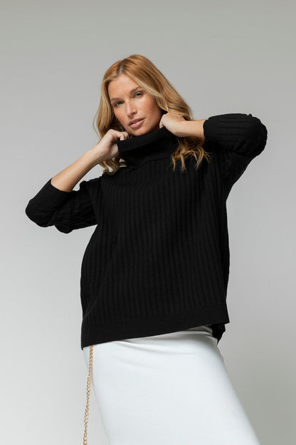 Black Rib Cowl Neck Jumper