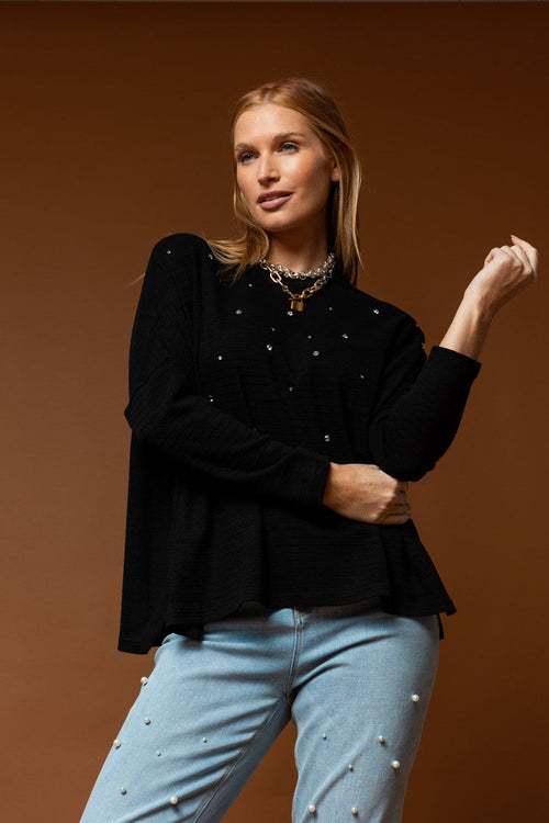 Black Diamante Crew Jumper