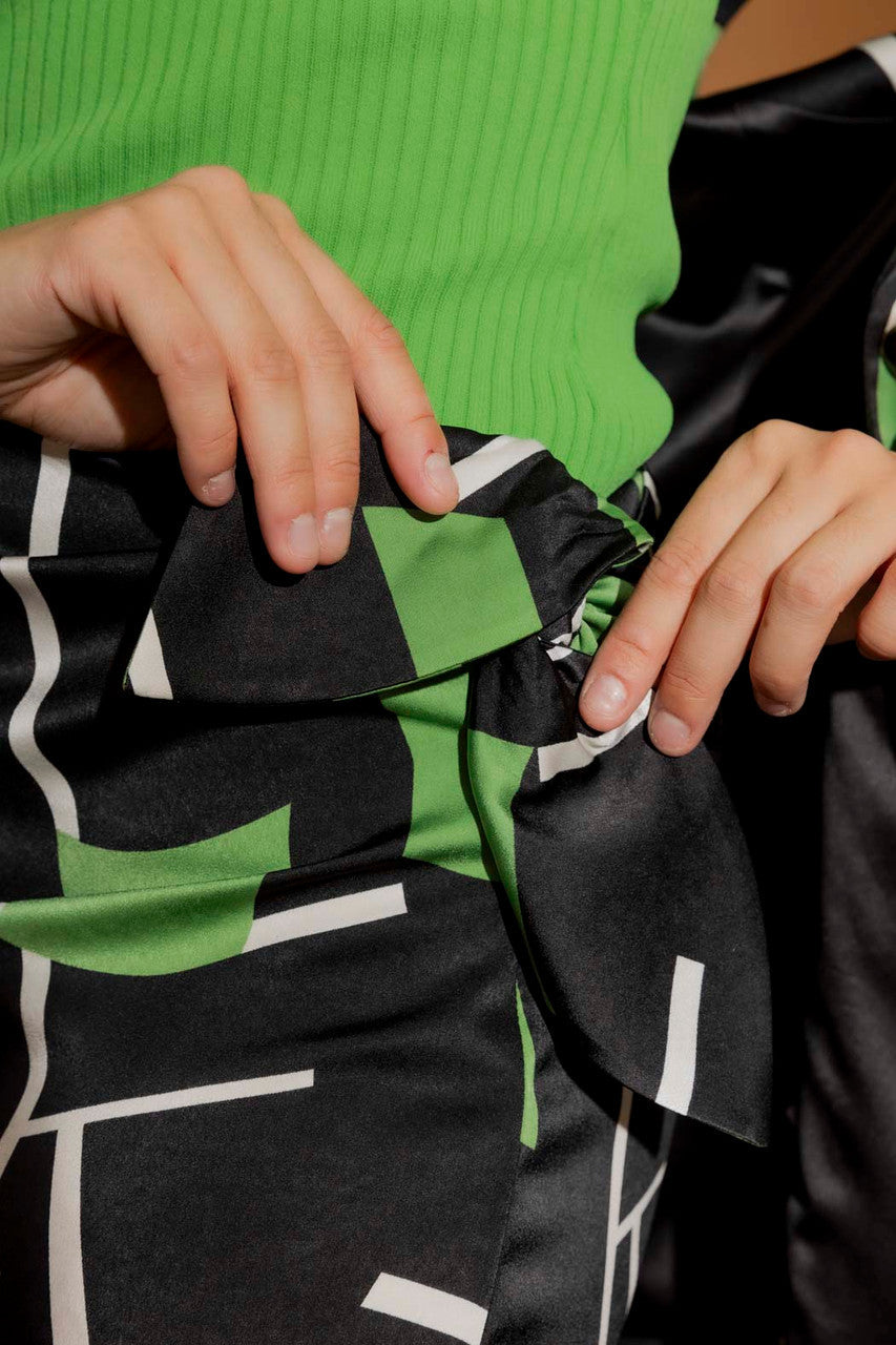 Black/Green Tie Waist Skirt