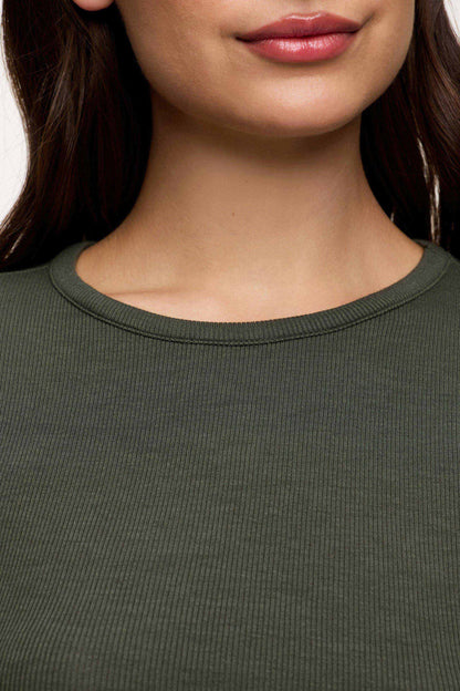 Slinky Rib Long Sleeve Shirt | Darkest Olive