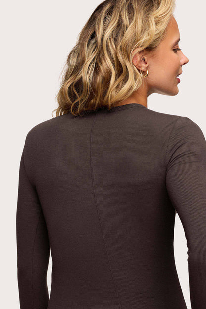 Slinky Rib Long Sleeve Shirt | Espresso