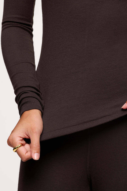 Slinky Rib Long Sleeve Shirt | Espresso