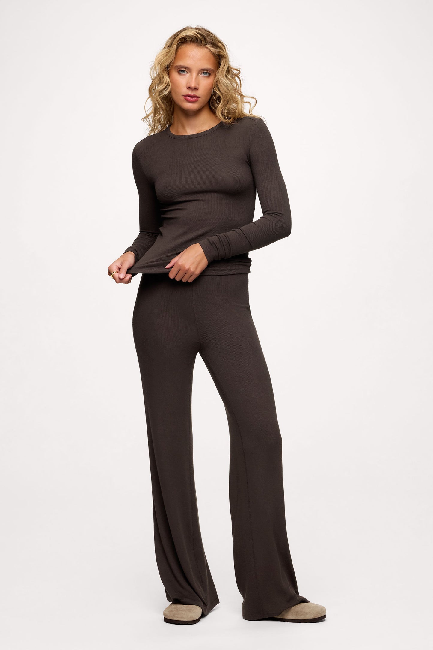 Slinky Rib Long Sleeve Shirt | Espresso