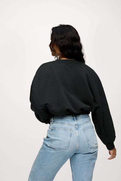 Vintage Fleece Cinch Waist Sweatshirt | Black