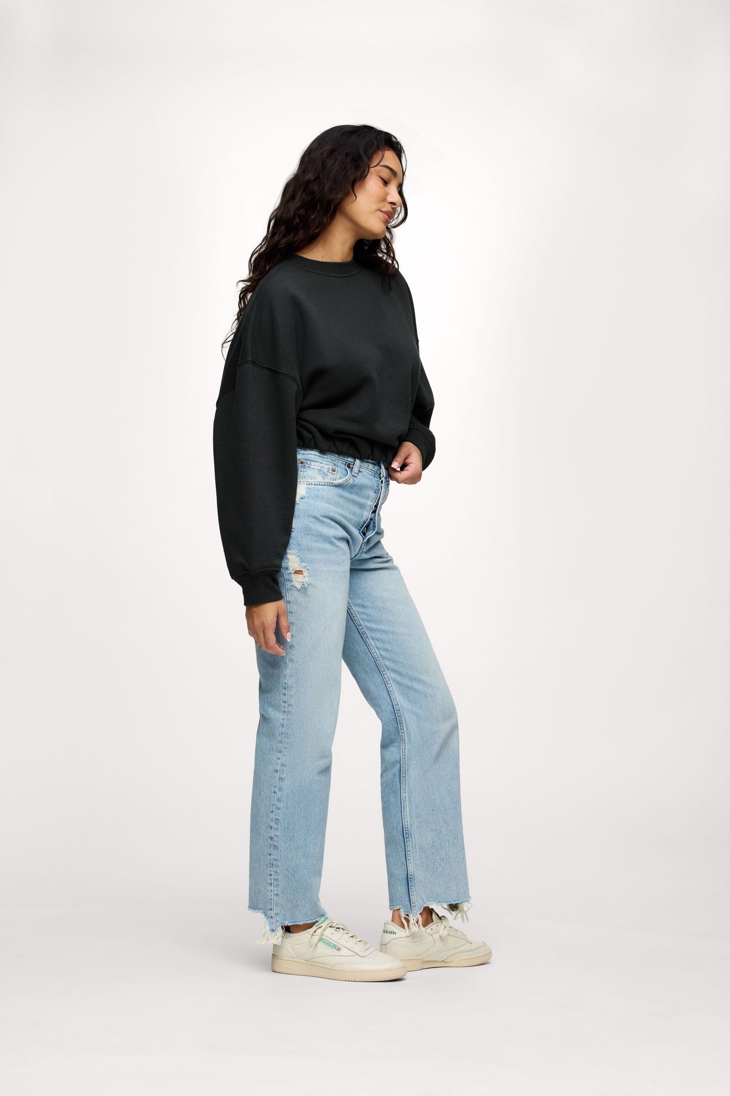 Vintage Fleece Cinch Waist Sweatshirt | Black