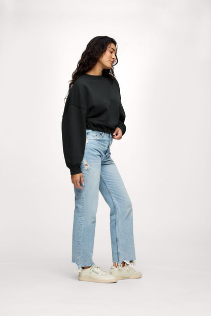 Vintage Fleece Cinch Waist Sweatshirt | Black