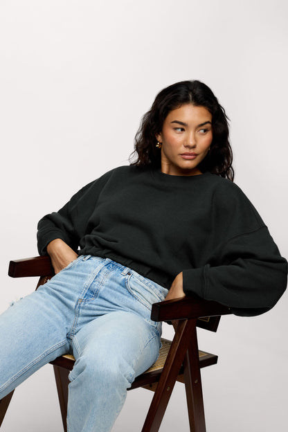 Vintage Fleece Cinch Waist Sweatshirt | Black