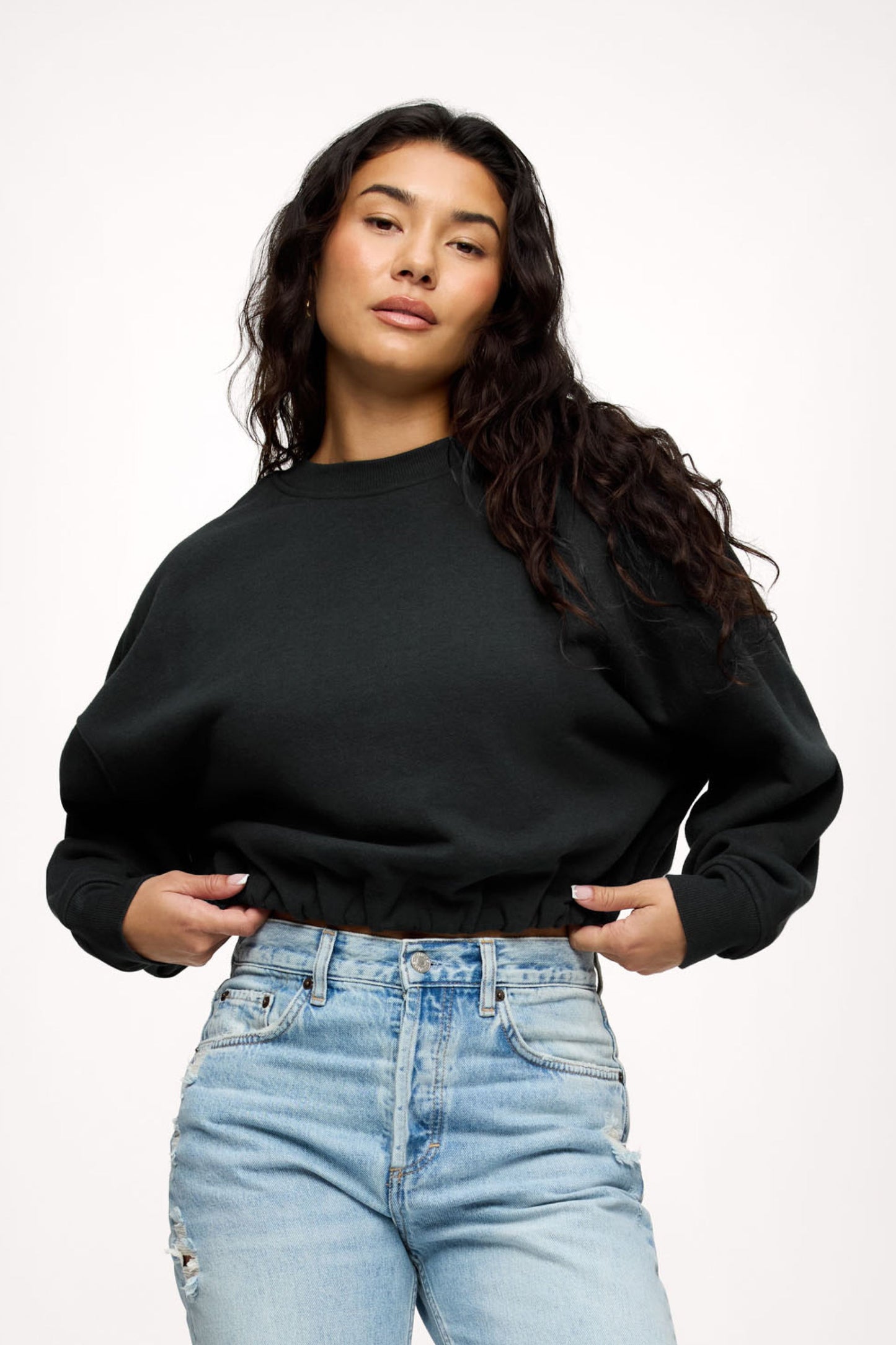 Vintage Fleece Cinch Waist Sweatshirt | Black