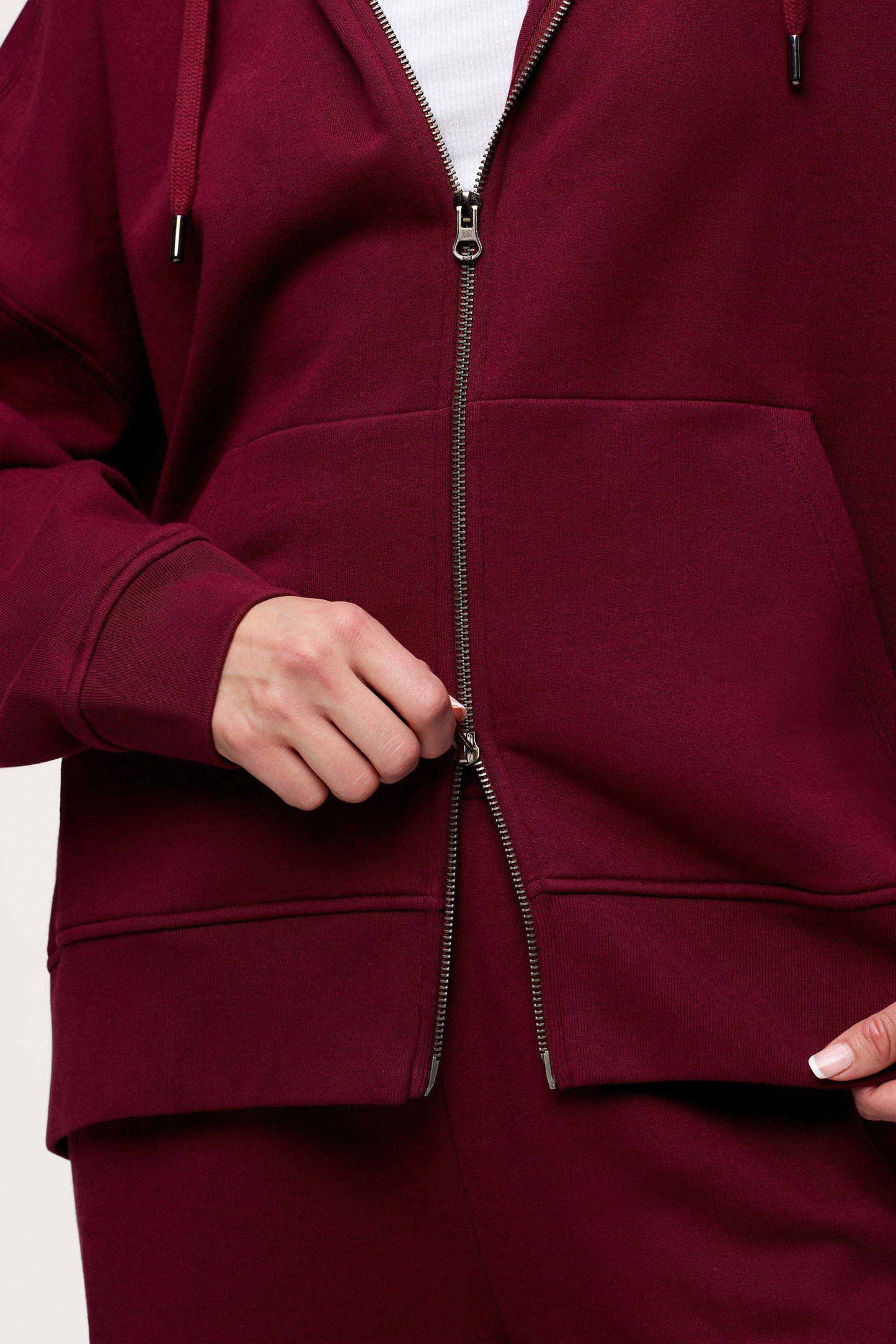 Core Fleece Two Way Zip Hoodie | Ruby