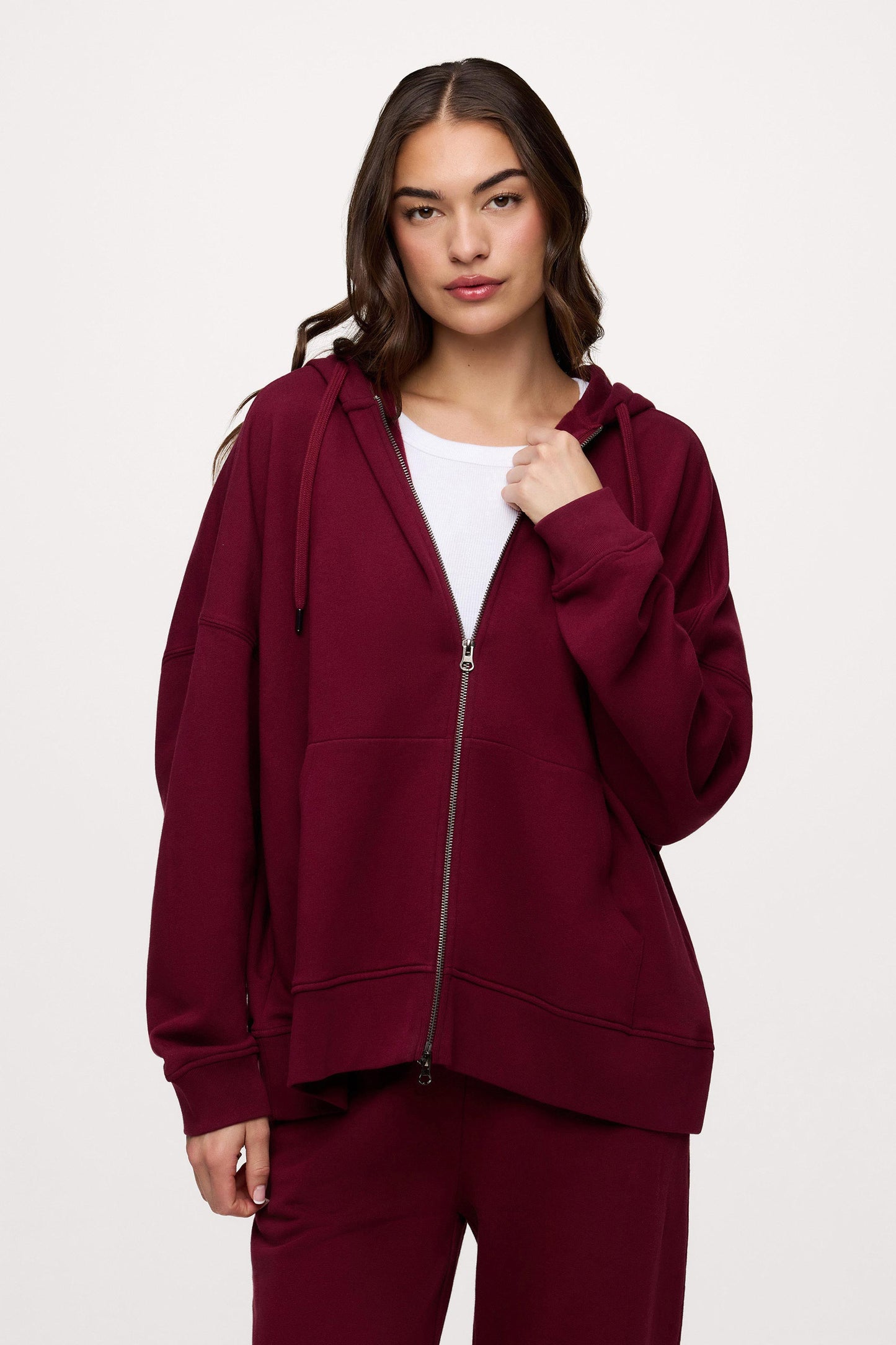 Core Fleece Two Way Zip Hoodie | Ruby