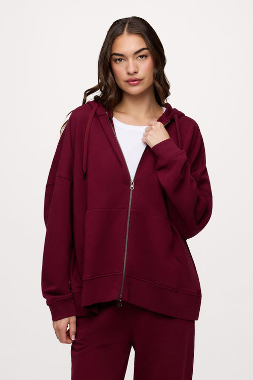 Core Fleece Two Way Zip Hoodie | Ruby