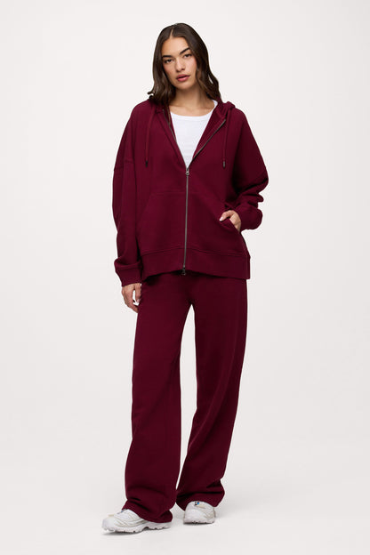 Core Fleece Two Way Zip Hoodie | Ruby