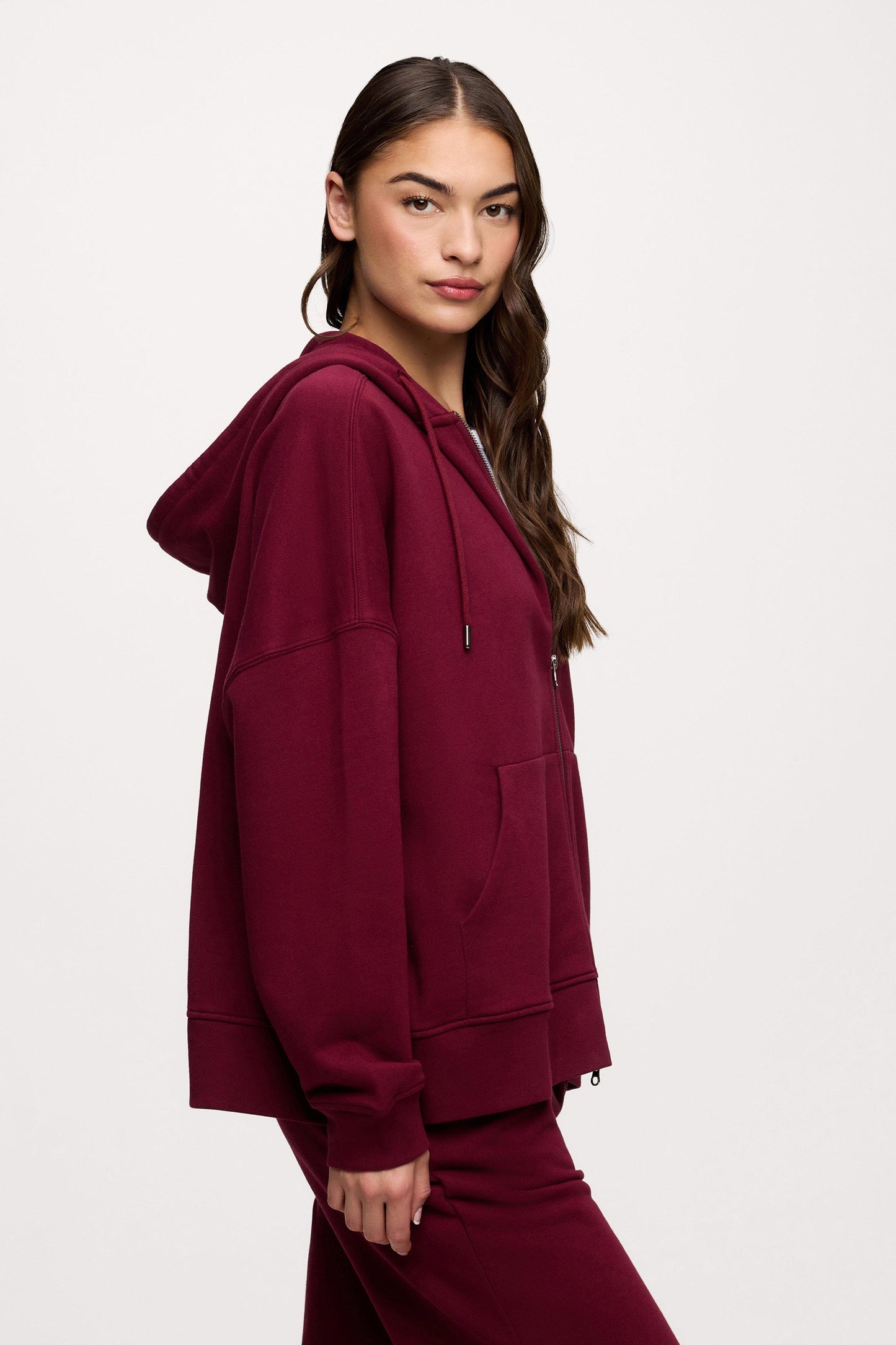 Core Fleece Two Way Zip Hoodie | Ruby