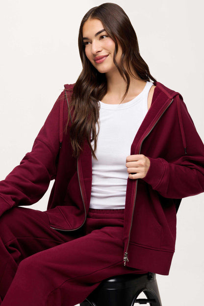 Core Fleece Two Way Zip Hoodie | Ruby