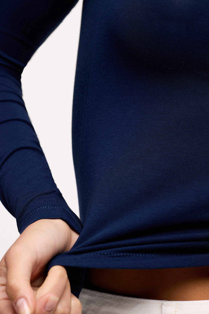 Slinky Jersey Boat Neck Long Sleeve Shirt | Navy