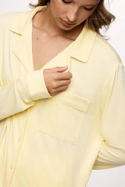 Long Sleeve Button-Up Pajama Shirt | Lemon